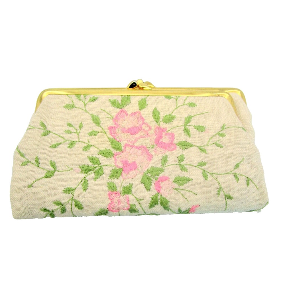 Vintage Bond Street Original Embroidered Floral Wallet Double Kiss-lock Germany
